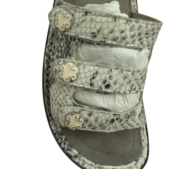 Alegria Lite Women Fio Slide Snake Skin Black Gray Leather Sandals Size 37 - Picture 2 of 11